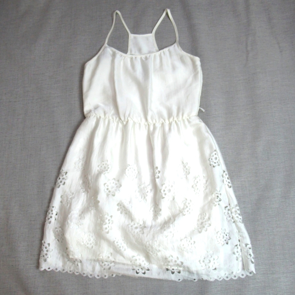 Bisou Bisou Dress Womens 10 Michele Bohbot White Party Floral Cutout Strap